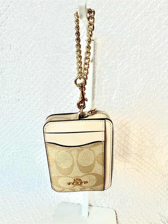 Coach Handbags - Coach Beige Signature Canvas Card Case with Cream Leather Trim